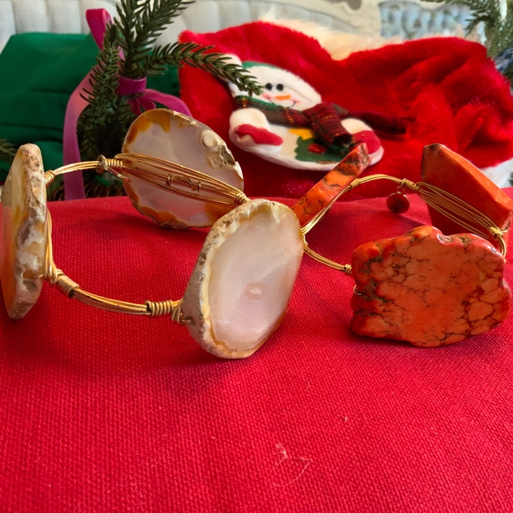 BOURBON AND BOWTIES STONE GOLD BANGLE BRACELETS SET OF 2